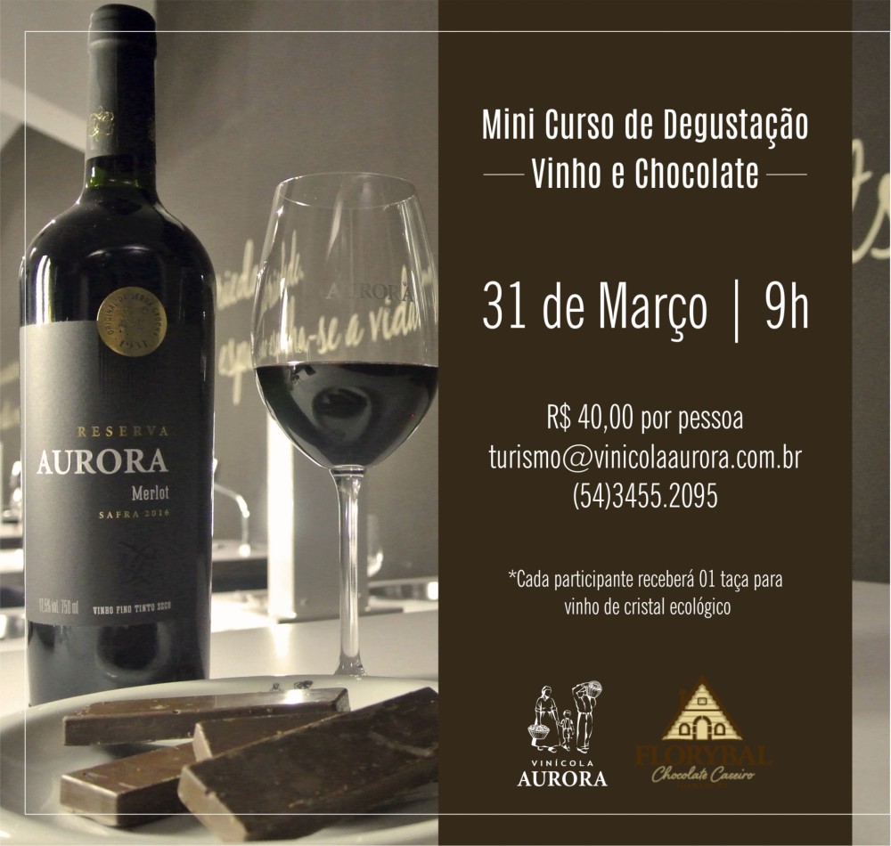 Aurora promove curso de degustação vinho e chocolate